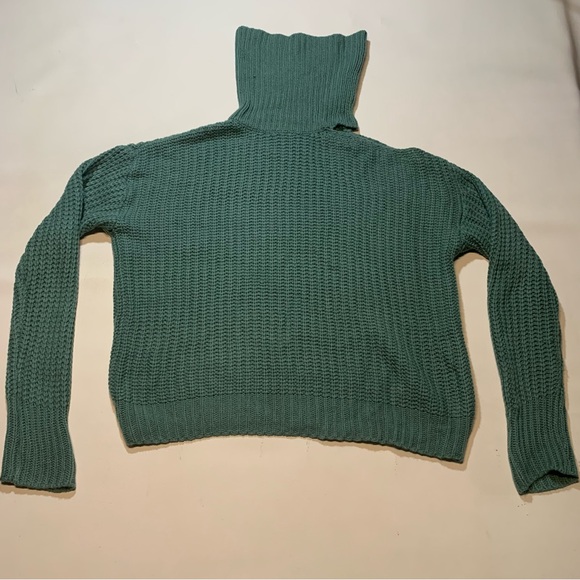 La Miel Women's Sweater Cowl Neck Cold Shoulder Small Green Fall Cozy - Picture 2 of 9